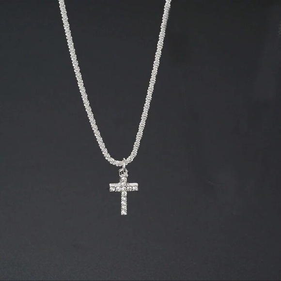 1pc Korean Style Bright Rhinestone Cross Pendant Necklace For Women - Picture 3 of 3